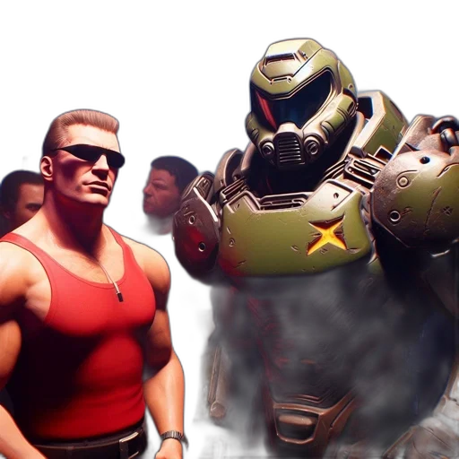concept art, 3d render, comic book art, two transparent PNG cut-out