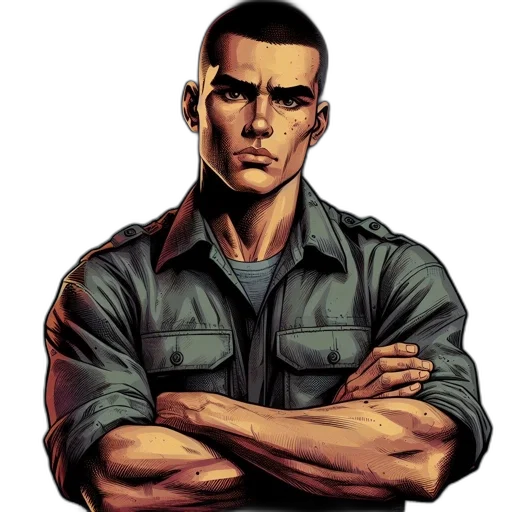 staff, face, jacket, comic book art transparent PNG cut-out