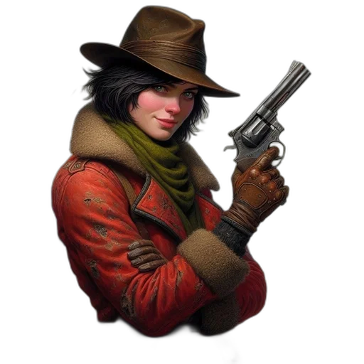 weapon, jacket, hat, staff transparent PNG cut-out