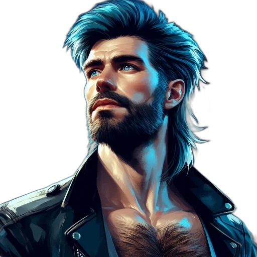 jacket, hair, face, cyberpunk transparent PNG cut-out