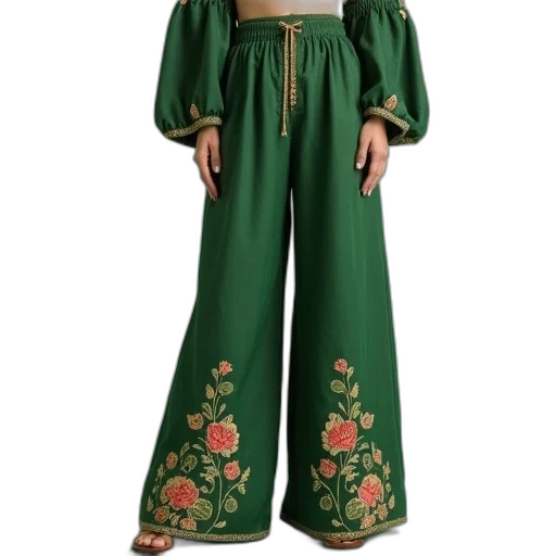 dress, green, embroidered, fleepants transparent PNG cut-out