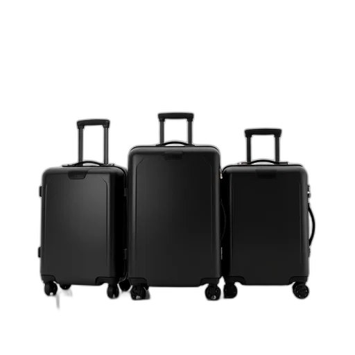 3d render, three, black, luggage transparent PNG cut-out