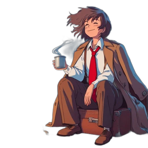 jacket, robot, staff, anime transparent PNG cut-out