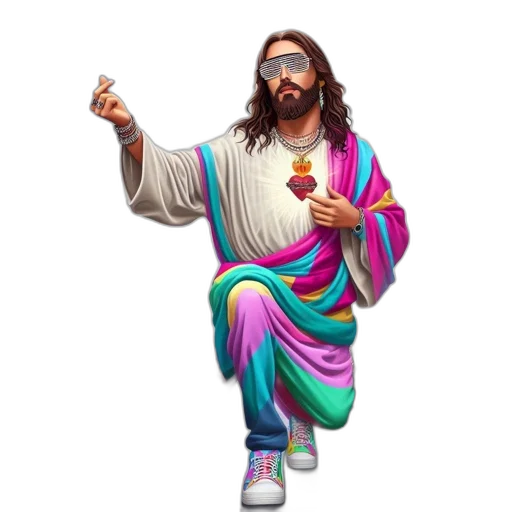 vaporwave, jesus, sporting, beard transparent PNG cut-out