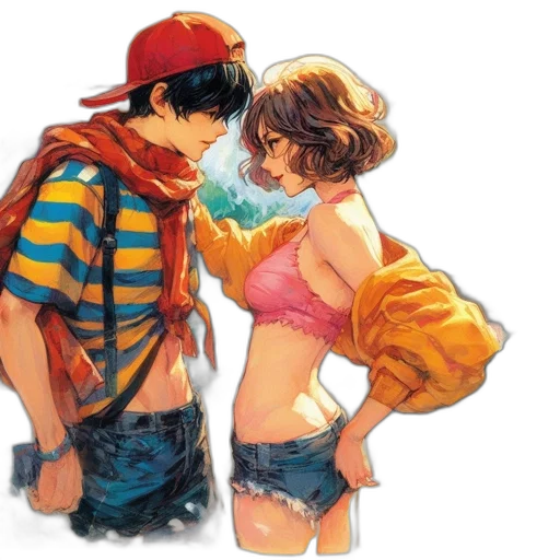 concept art, comic book art, watercolor, anime transparent PNG cut-out