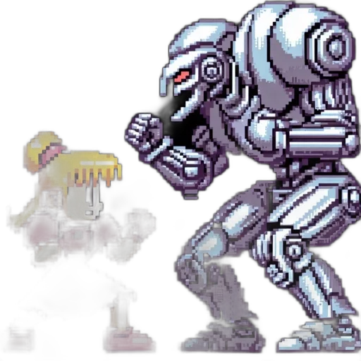 robot, creature, weapon, pixel art transparent PNG cut-out