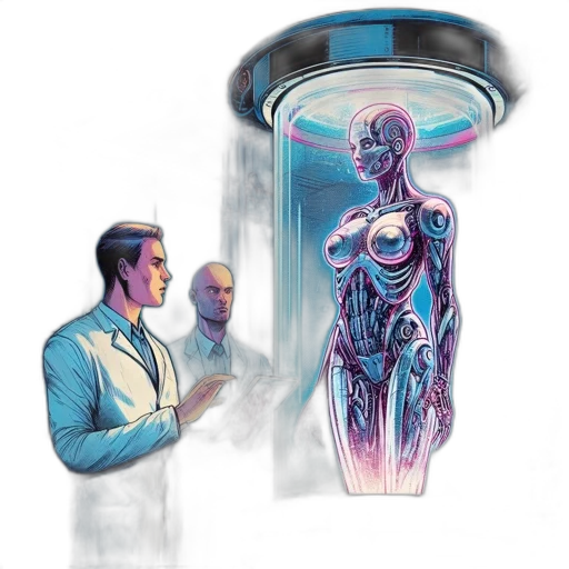 robot, concept art, comic book art, vaporwave transparent PNG cut-out