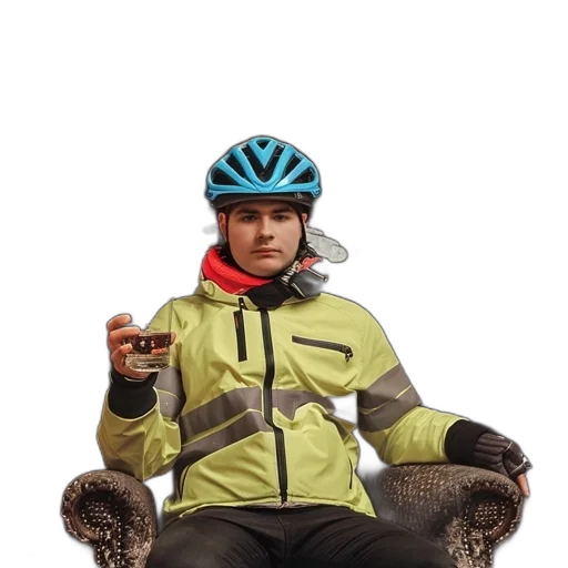 jacket, animal, man, sits transparent PNG cut-out