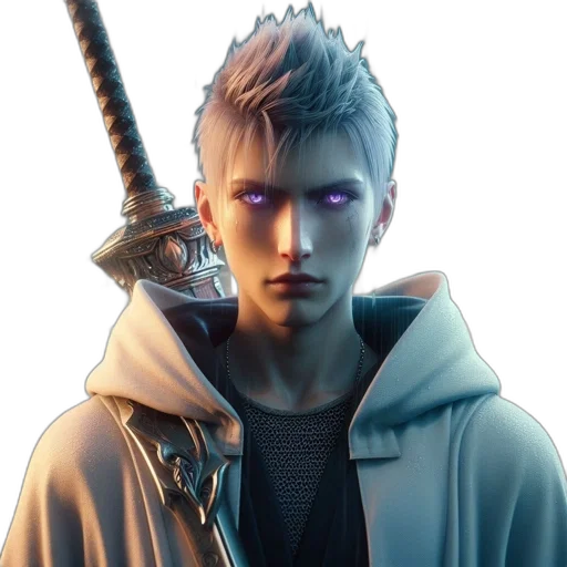 jacket, staff, face, sword transparent PNG cut-out