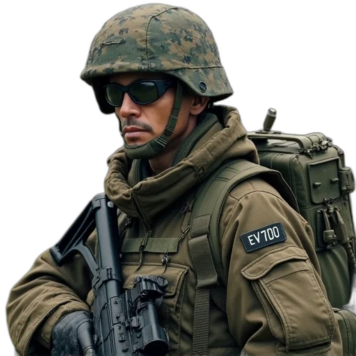 jacket, face, staff, weapon transparent PNG cut-out