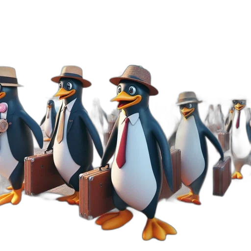 3d render, concept art, cartoon, penguins transparent PNG cut-out