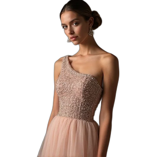 dress, one, shoulder, column transparent PNG cut-out