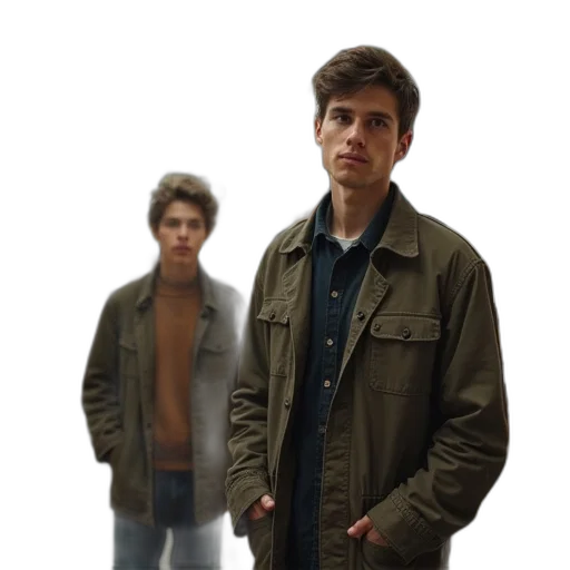jacket, face, hair, shoes transparent PNG cut-out