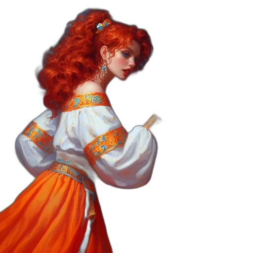 dress, staff, oil painting, fantasy art transparent PNG cut-out