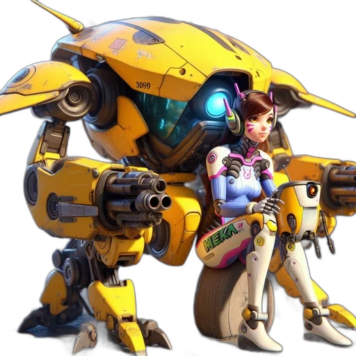 robot, weapon, concept art, 3d render transparent PNG cut-out