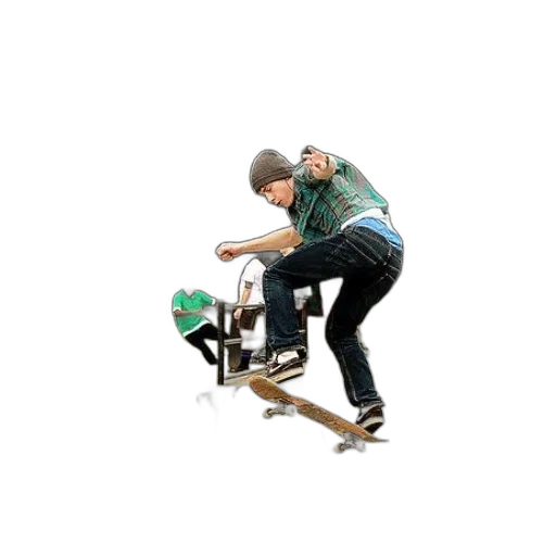 staff, robot, 3d render, skateboarder transparent PNG cut-out