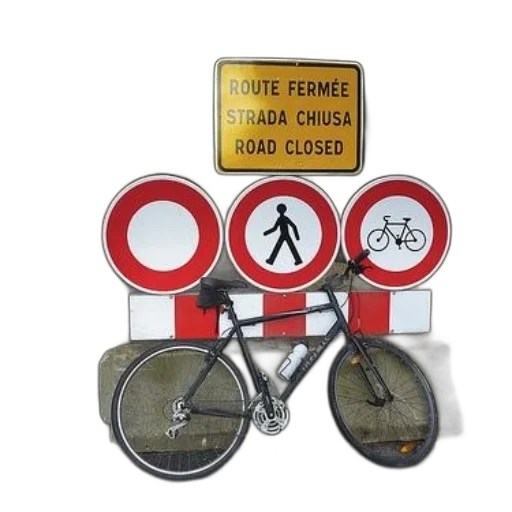 bicycle, leans, against, barrier transparent PNG cut-out