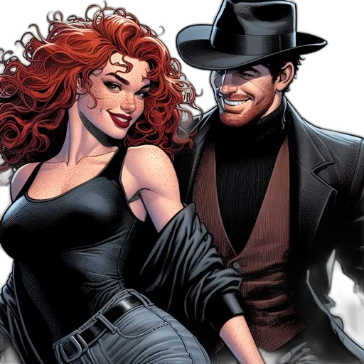 comic book art, two, individuals, woman transparent PNG cut-out