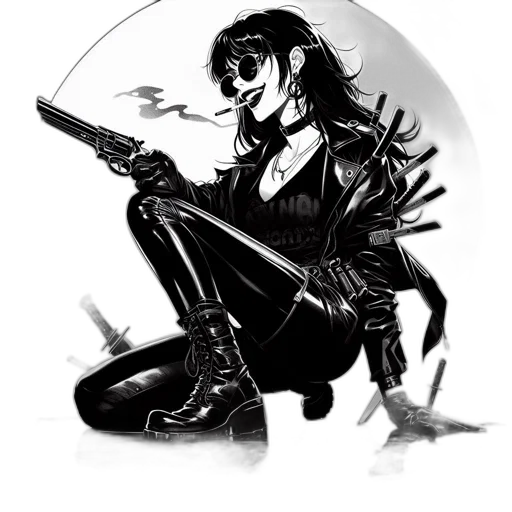 weapon, jacket, cyberpunk, comic book art transparent PNG cut-out