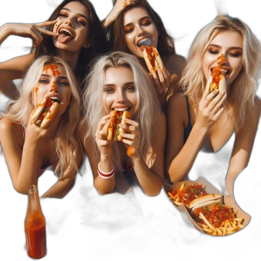 food, photorealistic, group, five transparent PNG cut-out