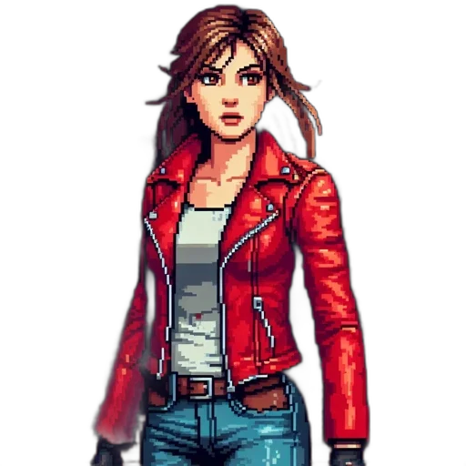 jacket, weapon, pixel art, comic book art transparent PNG cut-out