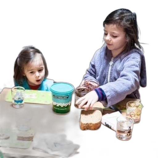 two, children, sit, table transparent PNG cut-out