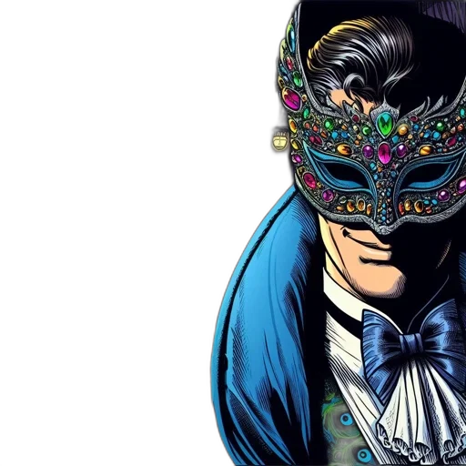 mask, comic book art, individual, wears transparent PNG cut-out