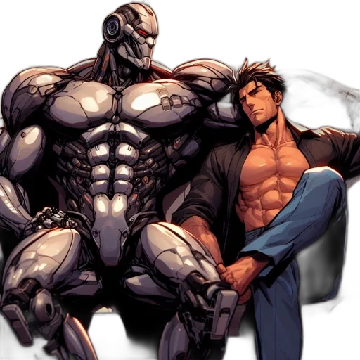 robot, comic book art, concept art, two transparent PNG cut-out