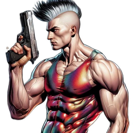 weapon, hair, comic book art, cyberpunk transparent PNG cut-out