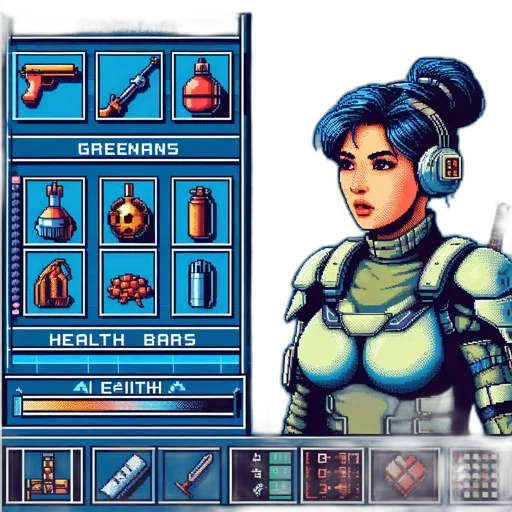 weapon, robot, staff, pixel art transparent PNG cut-out