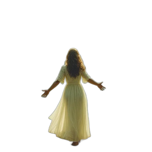 dress, hair, creature, staff transparent PNG cut-out
