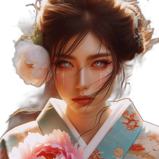 face, flower, photorealistic, fantasy art transparent PNG cut-out