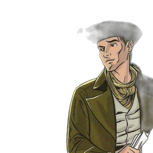 jacket, hat, staff, comic book art transparent PNG cut-out