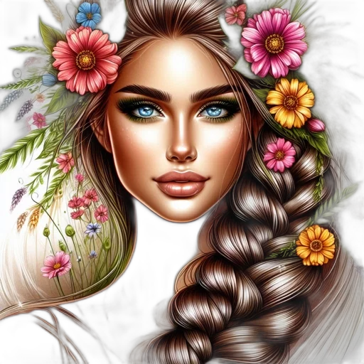 hair, face, flower, photorealistic transparent PNG cut-out