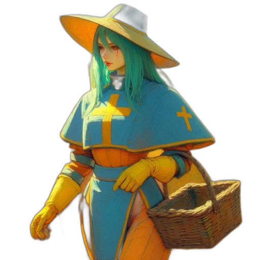staff, hat, dress, jewelry transparent PNG cut-out