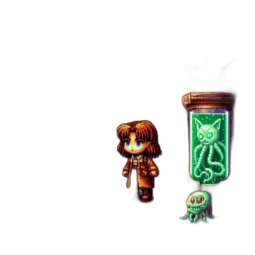 staff, bottle, creature, pixel art transparent PNG cut-out