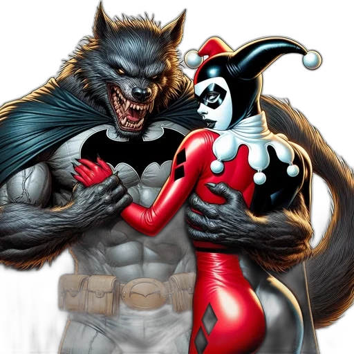 comic book art, concept art, fantasy art, werewolf-batman transparent PNG cut-out