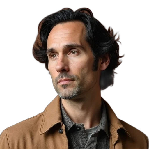 jacket, hair, face, staff transparent PNG cut-out