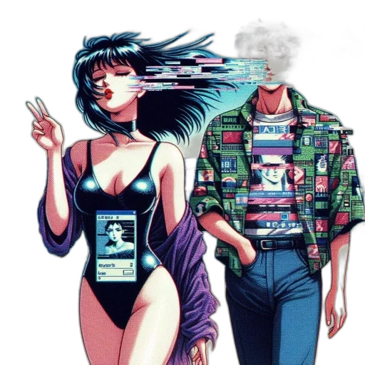 jacket, dress, robot, vaporwave transparent PNG cut-out