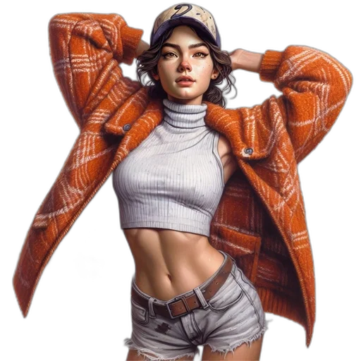 jacket, hat, jewelry, face transparent PNG cut-out