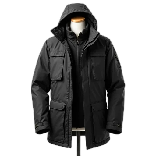 jacket, black, winter, hood transparent PNG cut-out