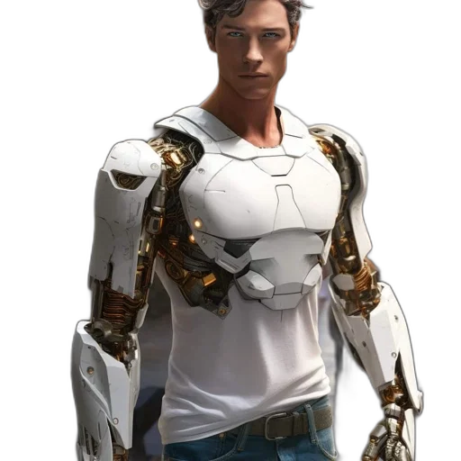 jacket, robot, weapon, staff transparent PNG cut-out