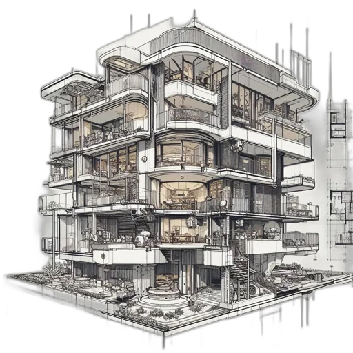 building, furniture, concept art, 3d render transparent PNG cut-out