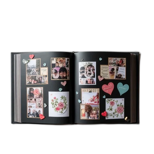 black, photo, album, floral transparent PNG cut-out