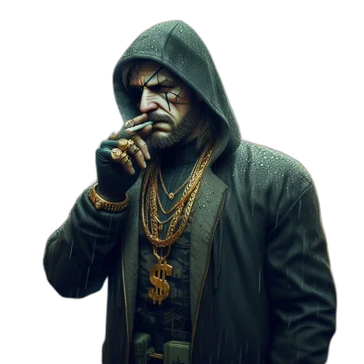 jacket, staff, face, weapon transparent PNG cut-out