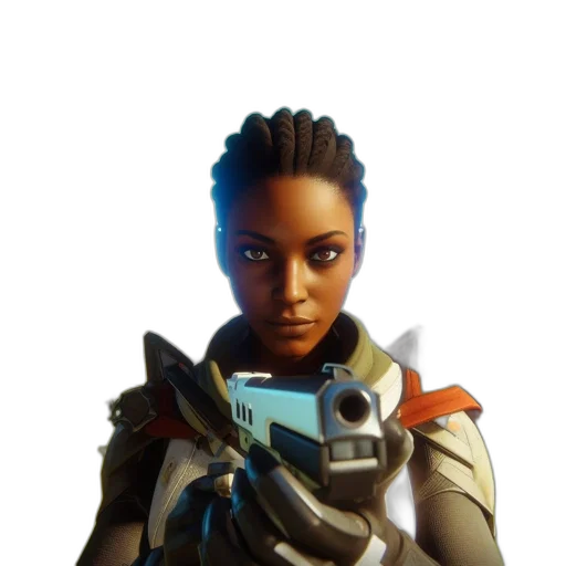 weapon, face, jacket, staff transparent PNG cut-out