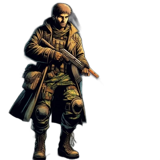 jacket, weapon, concept art, pixel art transparent PNG cut-out