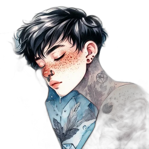 face, watercolor, fantasy art, comic book art transparent PNG cut-out