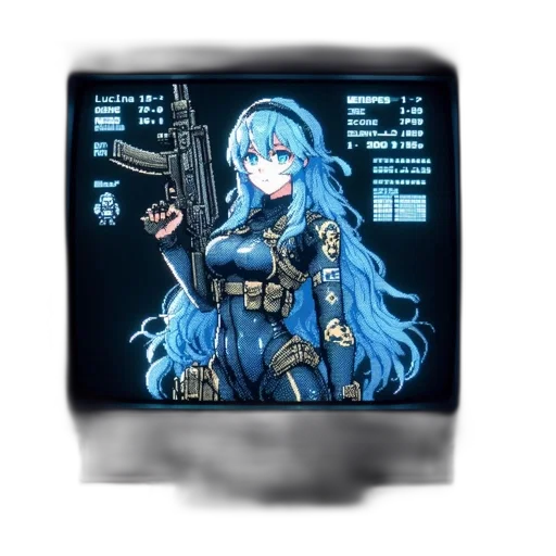 weapon, robot, pixel art, cyberpunk transparent PNG cut-out