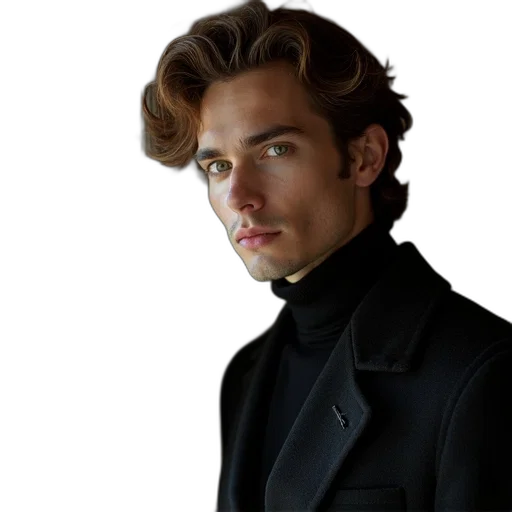 jacket, hair, face, staff transparent PNG cut-out
